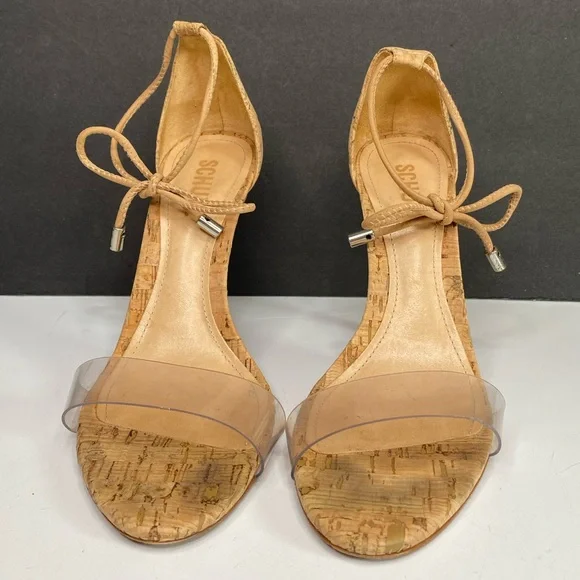 Schutz Womens Josseana Nude Beige Clear Strap Ankle Tie Heels Sandals Size 7.5 B - Picture 3 of 11